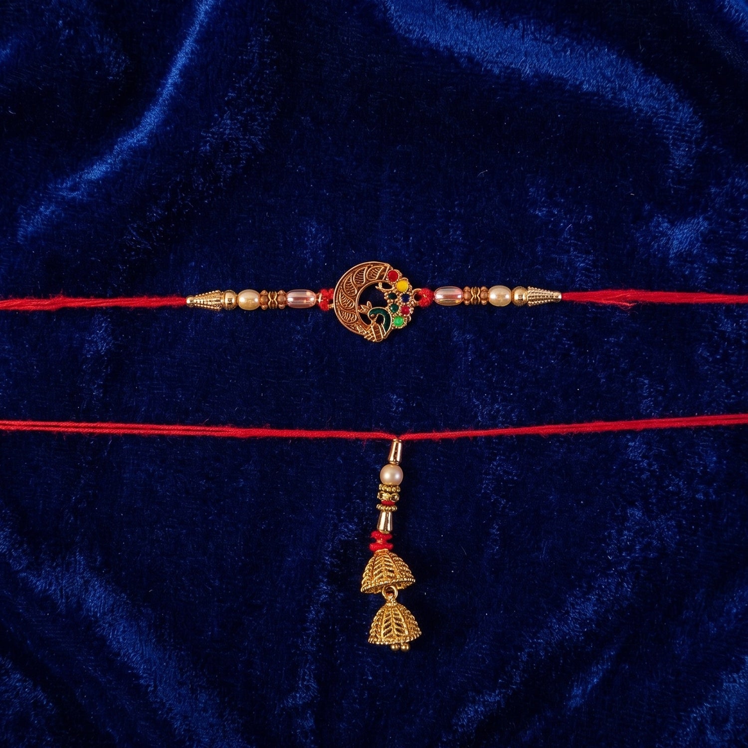 Styled Peacock Bhabhi Rakhi with pearl bead decoration