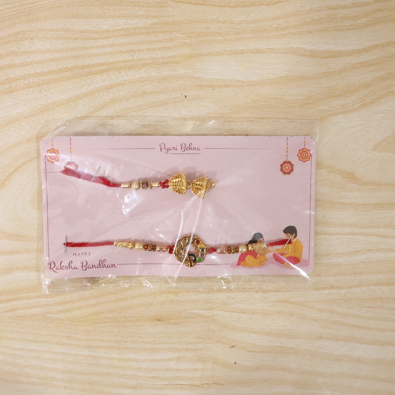 Traditional Peacock Motif Bhabhi Rakhi close view