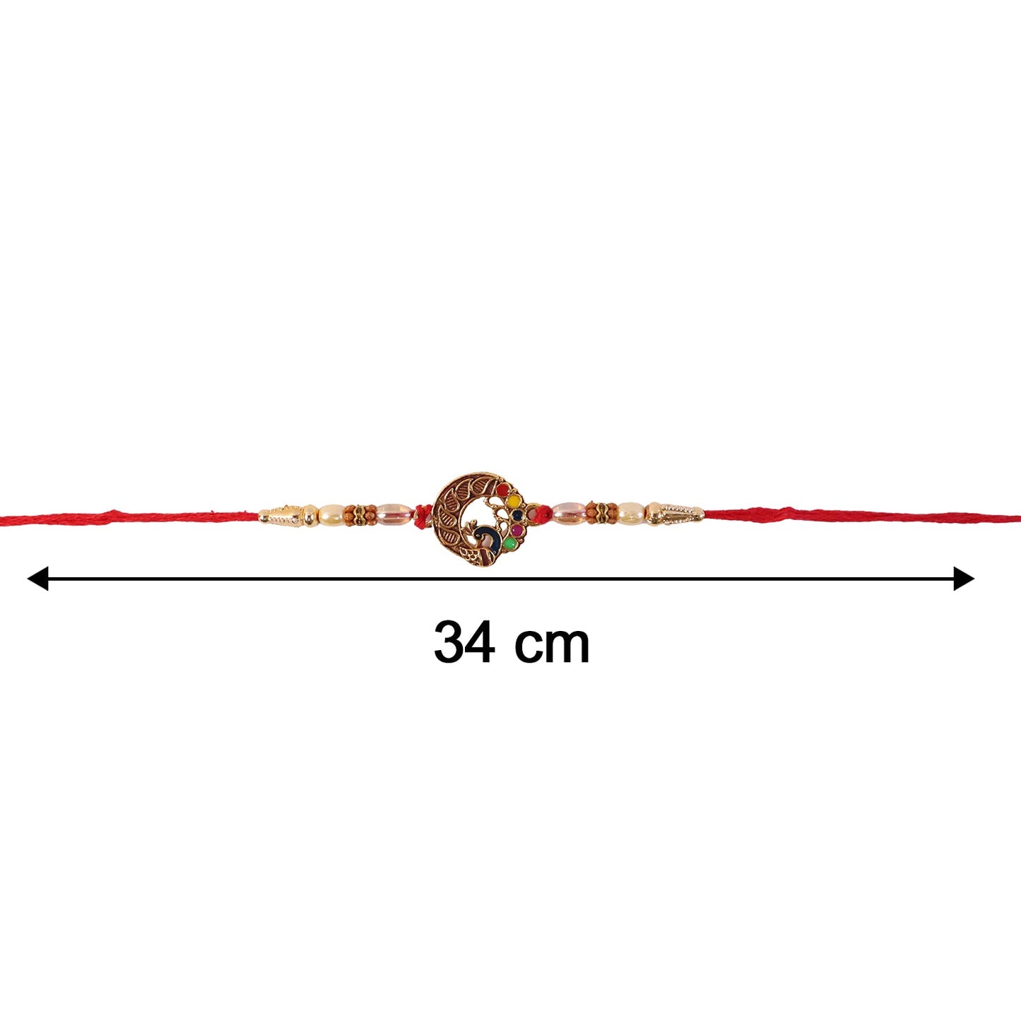 Elegant Peacock Motif Bhabhi Rakhi displayed on surface
