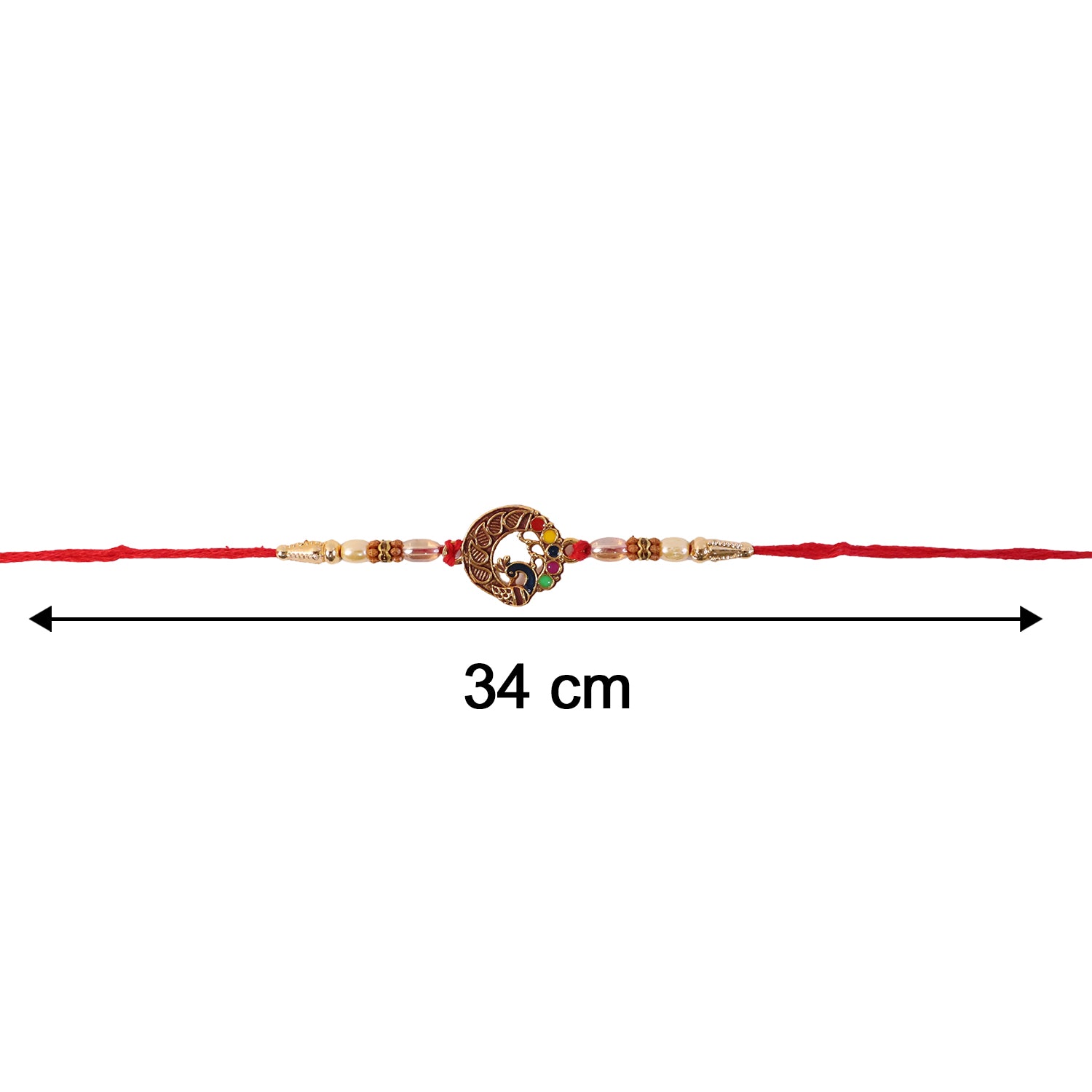 Elegant Peacock Motif Bhabhi Rakhi displayed on surface