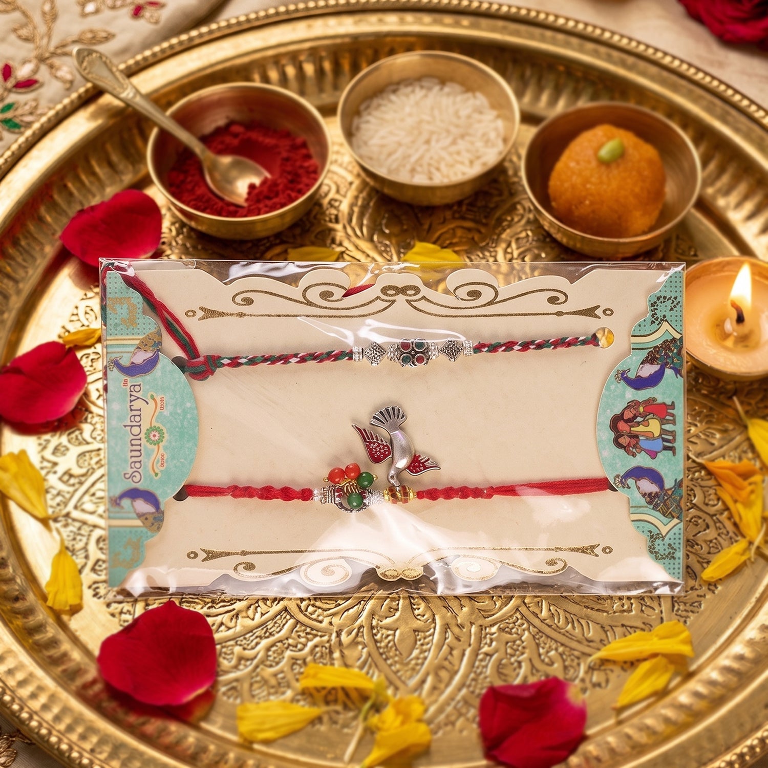 Floral Bhabhi Rakhi displayed on white background