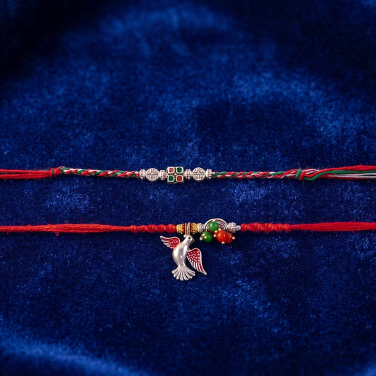 Packaged Floral Bhabhi Rakhi with Red Thread front view