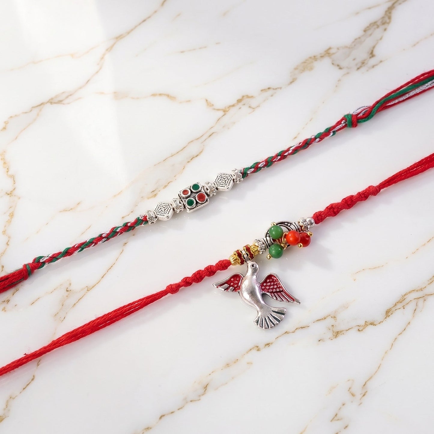 Floral Bhabhi Rakhi showcasing red thread