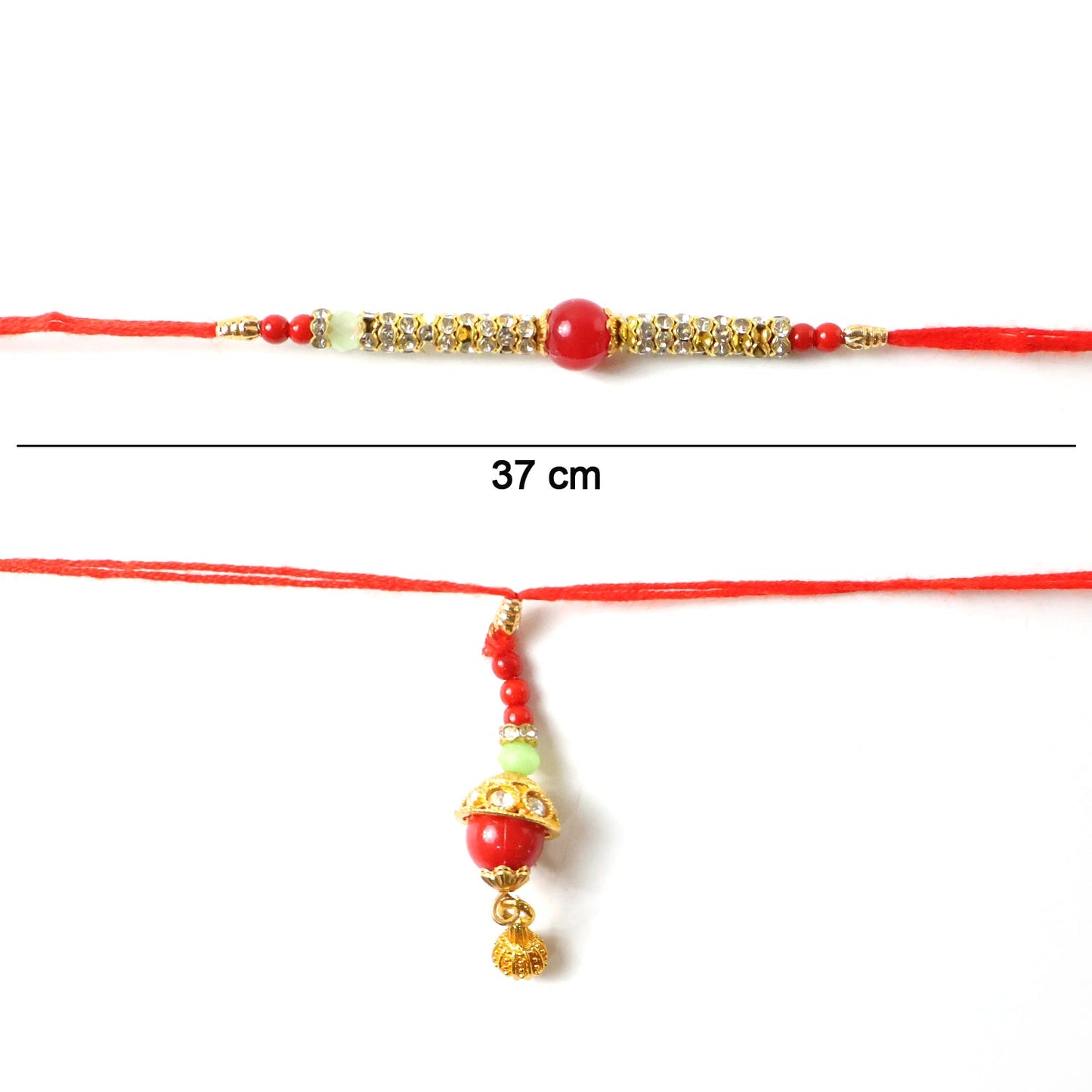 Red Pearl Bhabhi Rakhi tied with decorative string