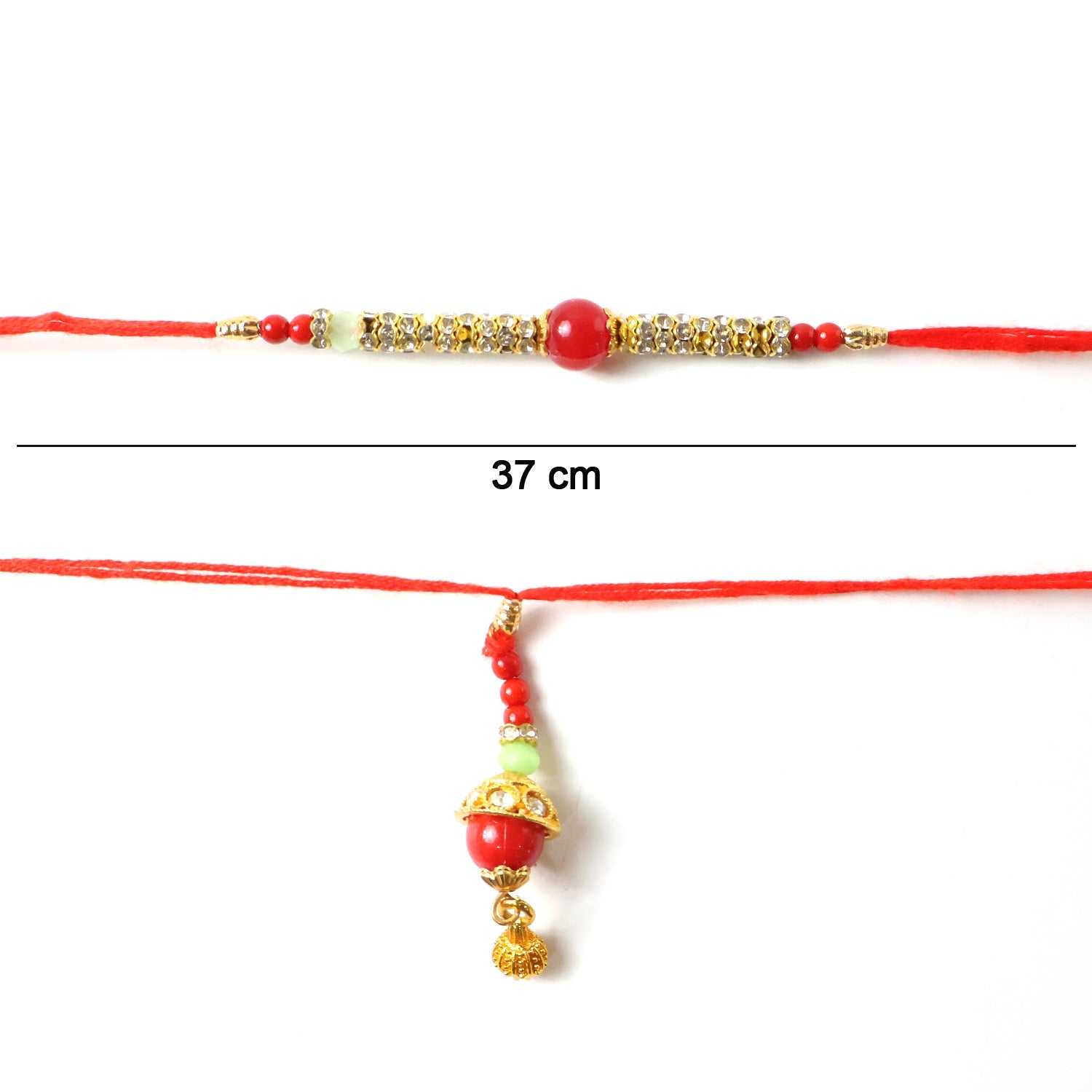 Red Pearl Bhabhi Rakhi tied with decorative string