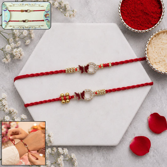 Mirror Stone Bhabhi Rakhi Set with Red Thread