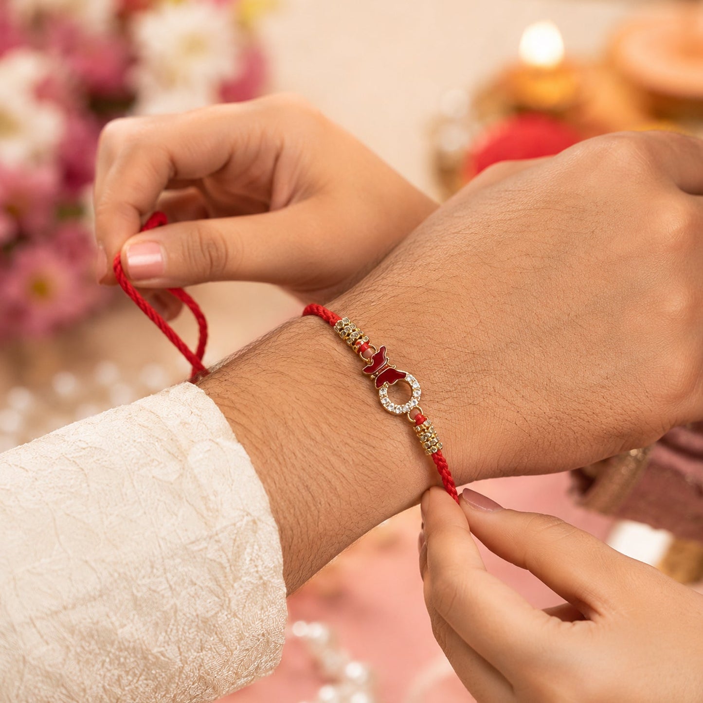 Detailed view of Mirror Stone on Bhabhi Rakhi