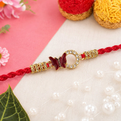Handcrafted Mirror Stone Bhabhi Rakhi with red thread