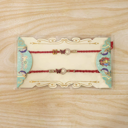 Side view of Mirror Stone Bhabhi Rakhi and red thread