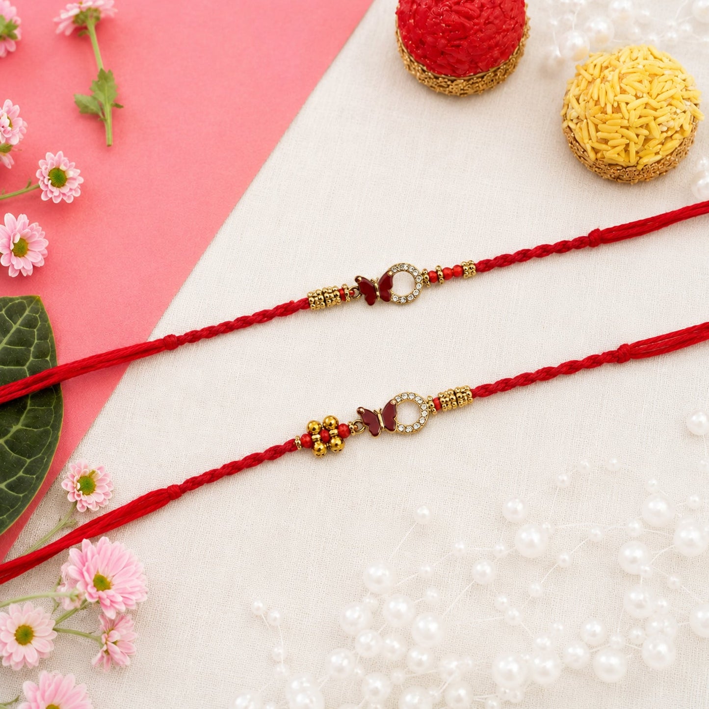 Complete Mirror Stone Bhabhi Rakhi set with vibrant red thread