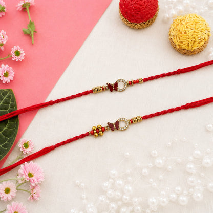 Complete Mirror Stone Bhabhi Rakhi set with vibrant red thread