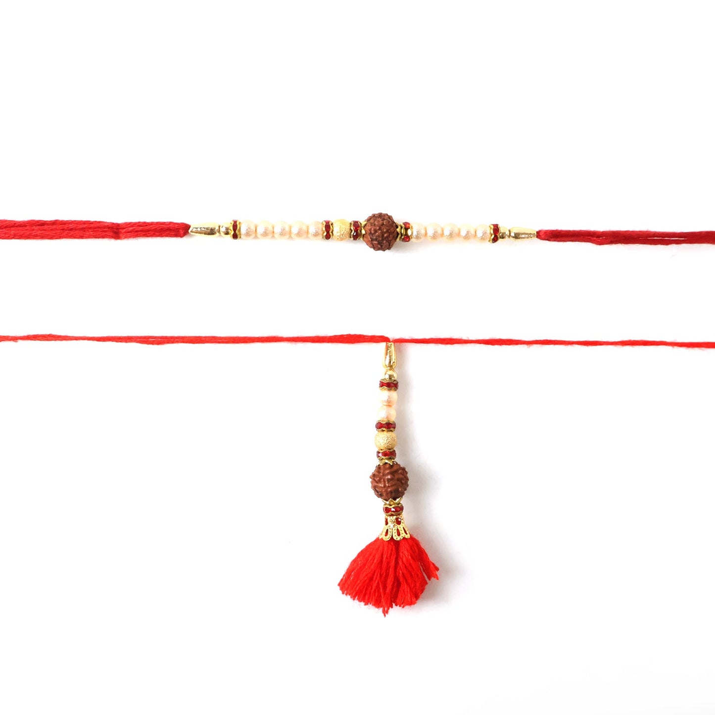 Stylish brown bead bhabhi rakhi with red tassel latkan