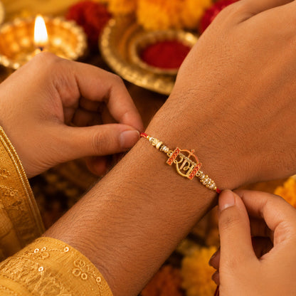Detailed image of Shubh Labh Bhabhi Rakhi golden latkan