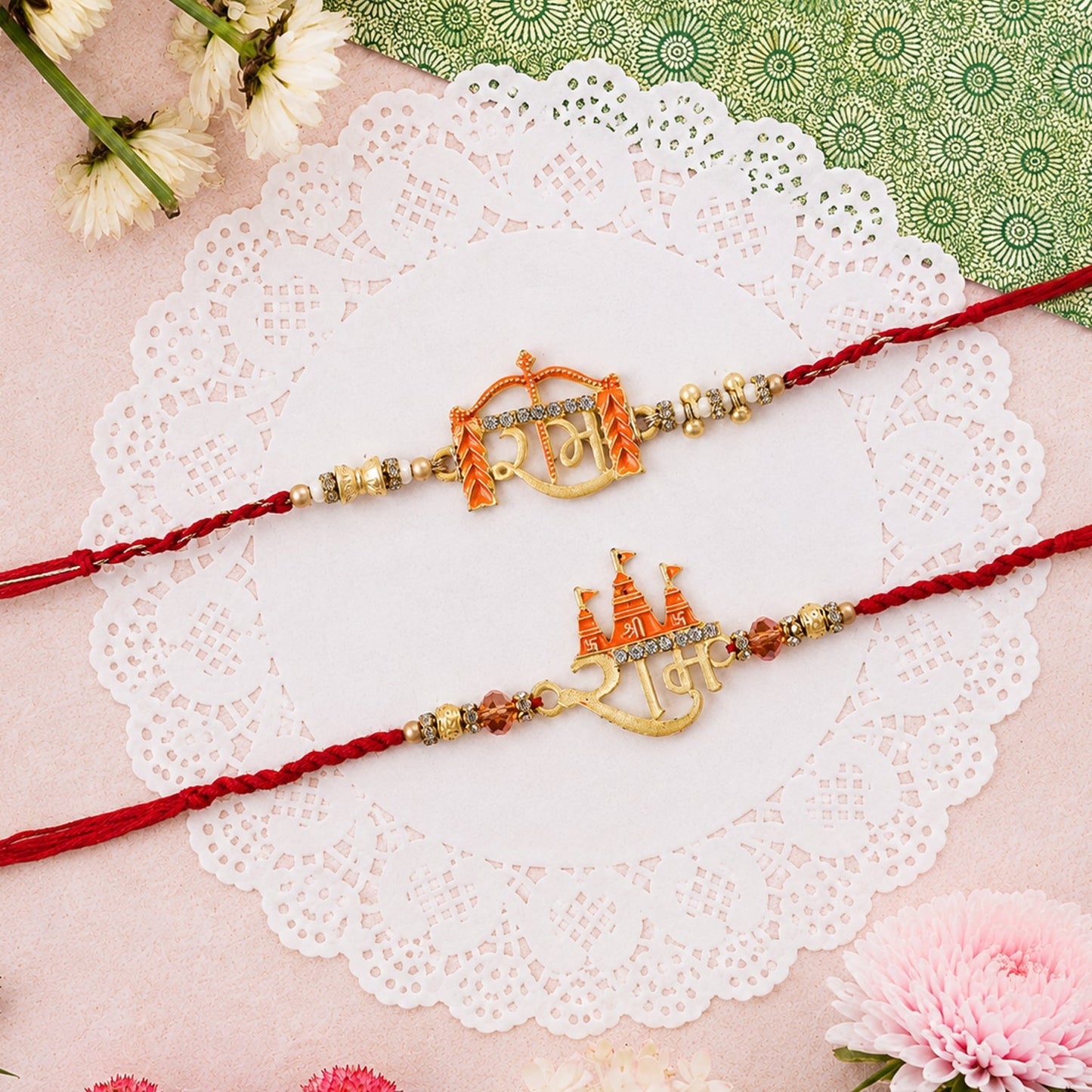 Close-up of golden latkan on Shubh Labh Bhabhi Rakhi