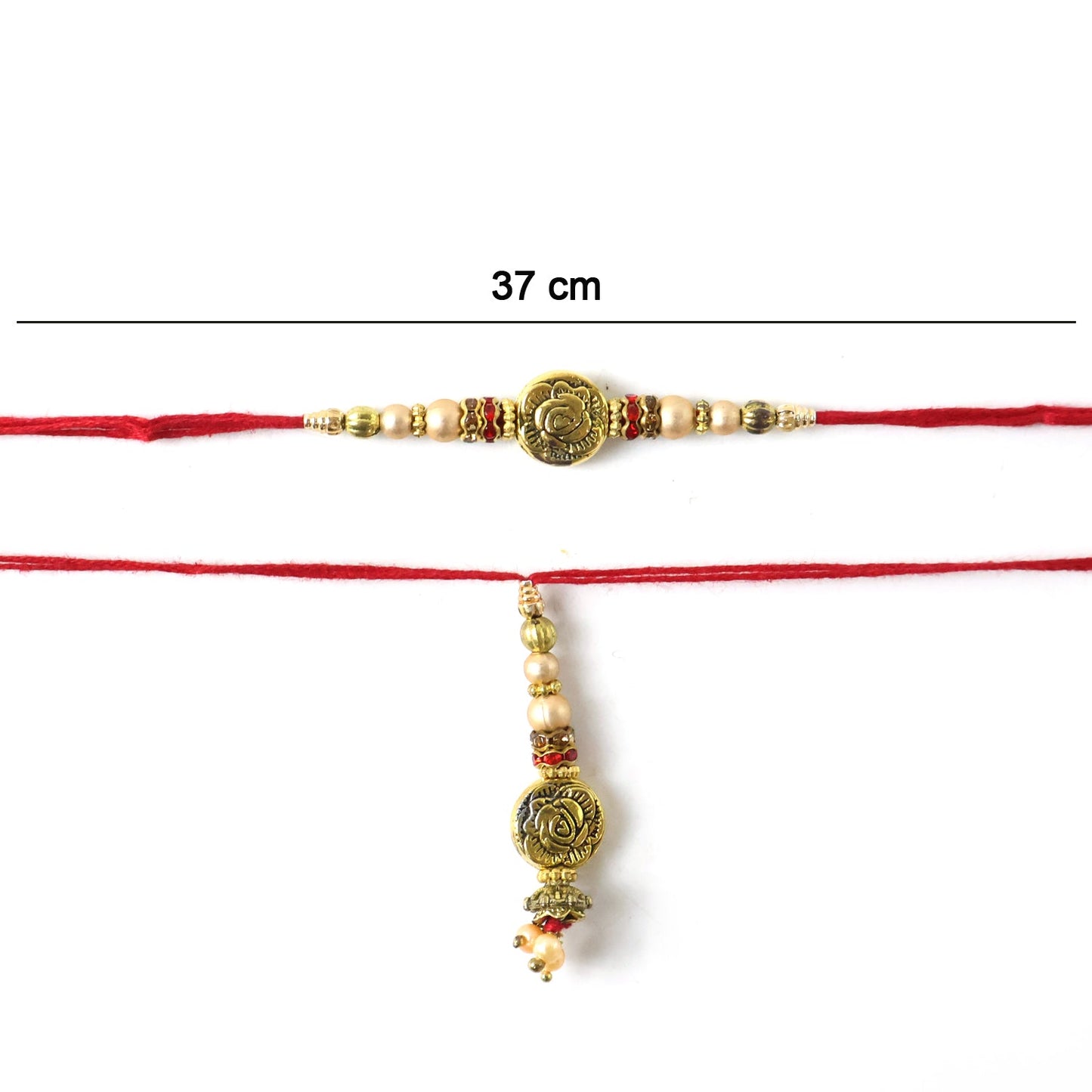Backside of Antique Round Bhabhi Rakhi with pearl drop
