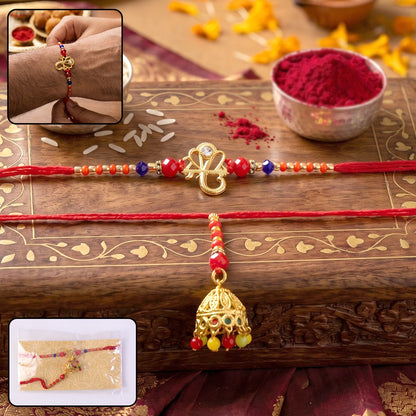 Om Charm Bhabhi Rakhi with Jhumka Latkan front view