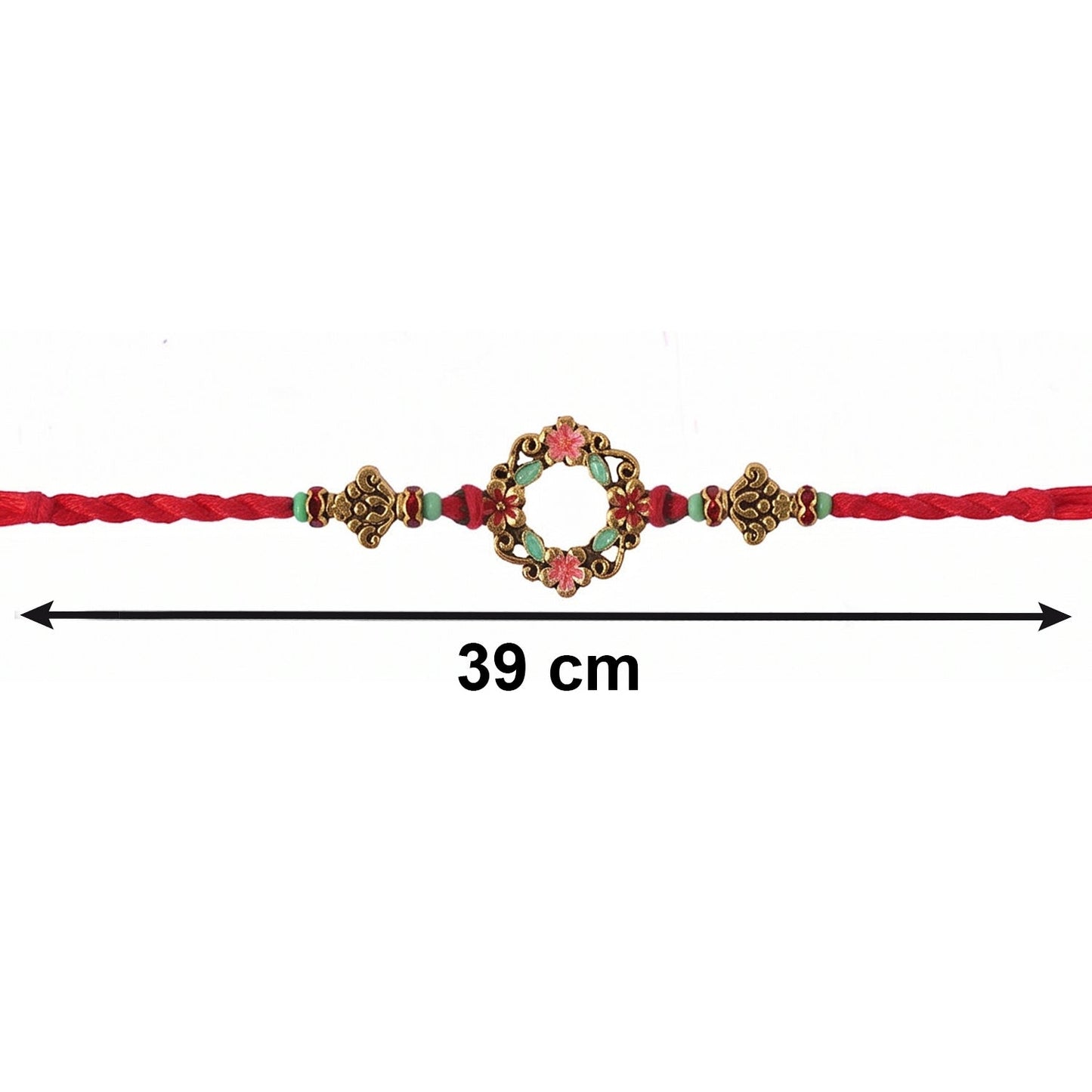 Close-up of pearl and floral stone details on Bhabhi Rakhi
