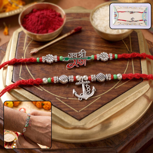 Bhaiya Bhabhi Rakhi Pair with Silver Tone Charms