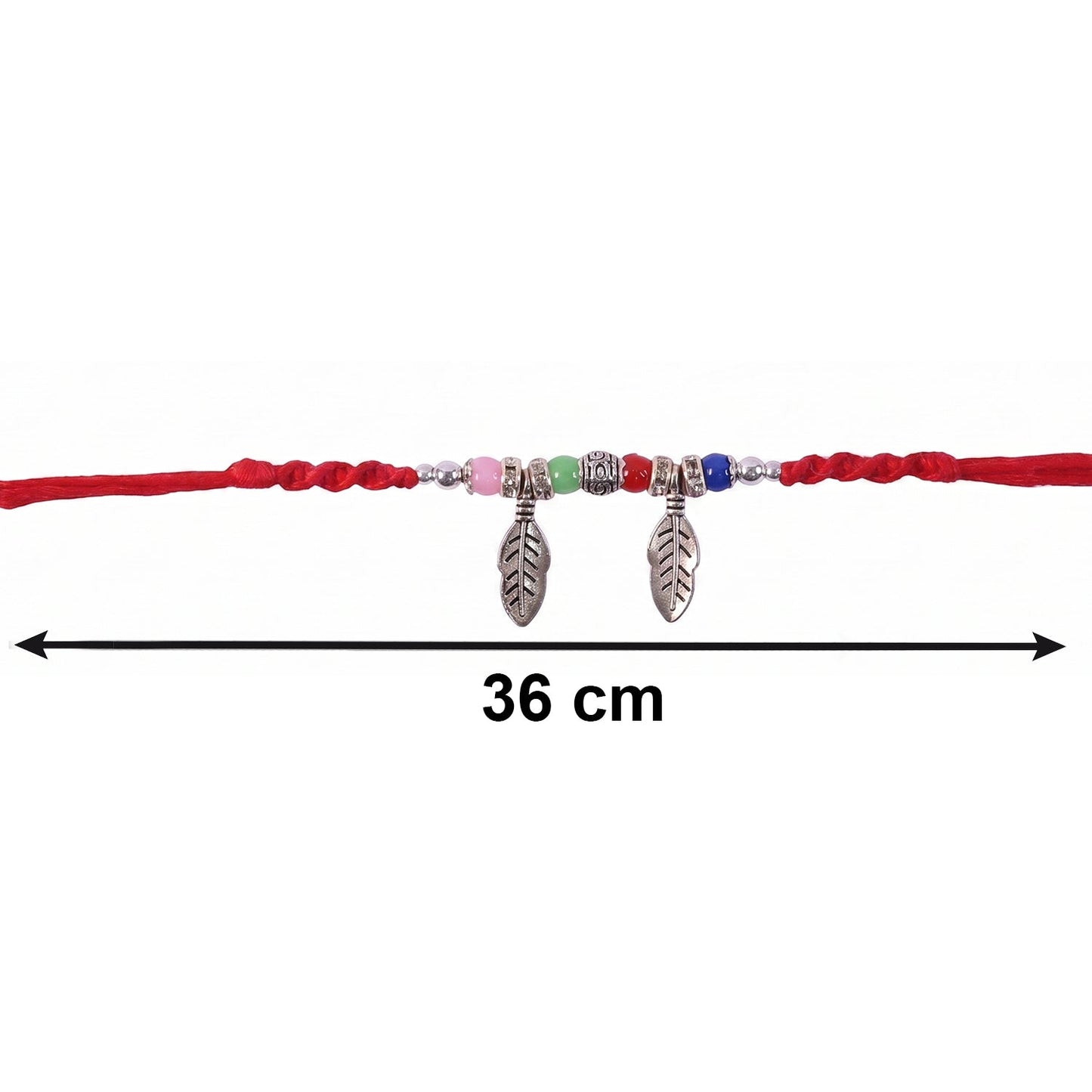 Top view of Leaf Charm Bhabhi Rakhi highlighting bead colors