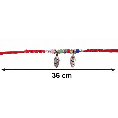 Top view of Leaf Charm Bhabhi Rakhi highlighting bead colors
