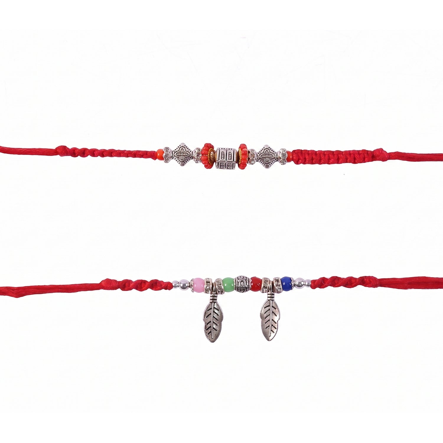 Colorful beads and leaf charm on Bhabhi Rakhi thread