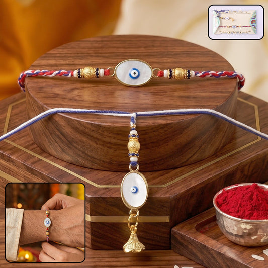 Evil Eye Bhabhi Rakhi with White Bead Latkan