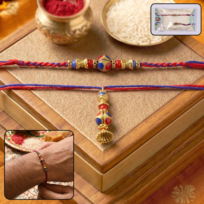 Front view of Multicolor Bead Bhabhi Rakhi with Jhumka Latkan