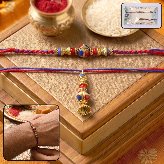 Multicolor Bead Bhabhi Rakhi with Jhumka Latkan