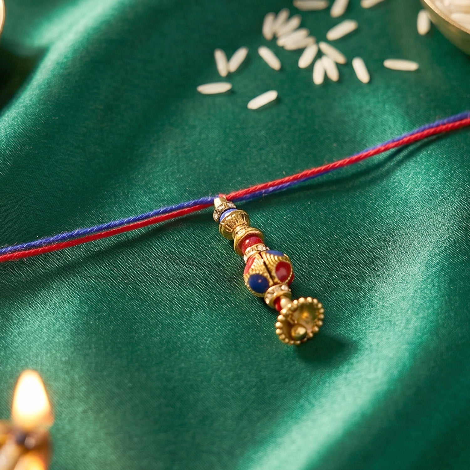 Multicolor Bead Bhabhi Rakhi displayed on white background
