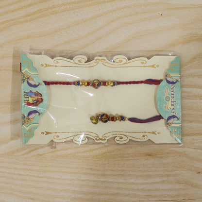 Multicolor Bead Bhabhi Rakhi with dangling Jhumka Latkan detail