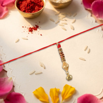 Elegant Bhabhi Rakhi with pearl beads and gold latkan detail