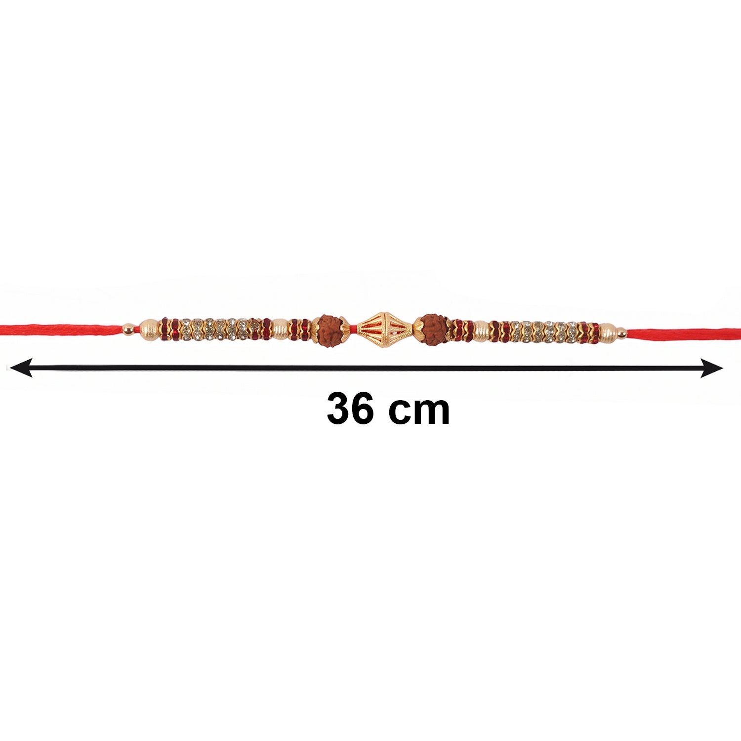 Side view of Bhabhi Rakhi featuring pearl beads and gold latkan