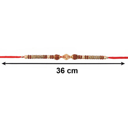 Side view of Bhabhi Rakhi featuring pearl beads and gold latkan