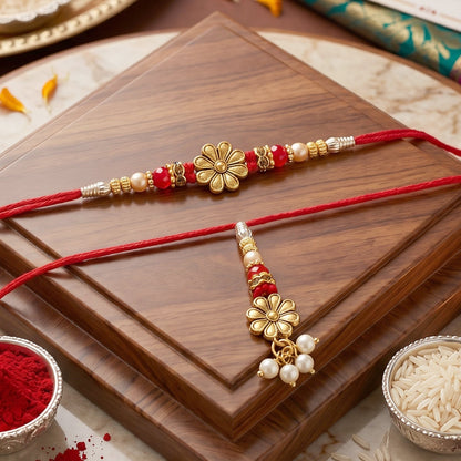 Floral Pearl Bhabhi Rakhi on decorative background