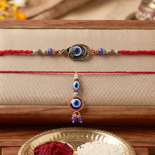 Evil Eye Bhabhi Rakhi with Blue Bead Latkan