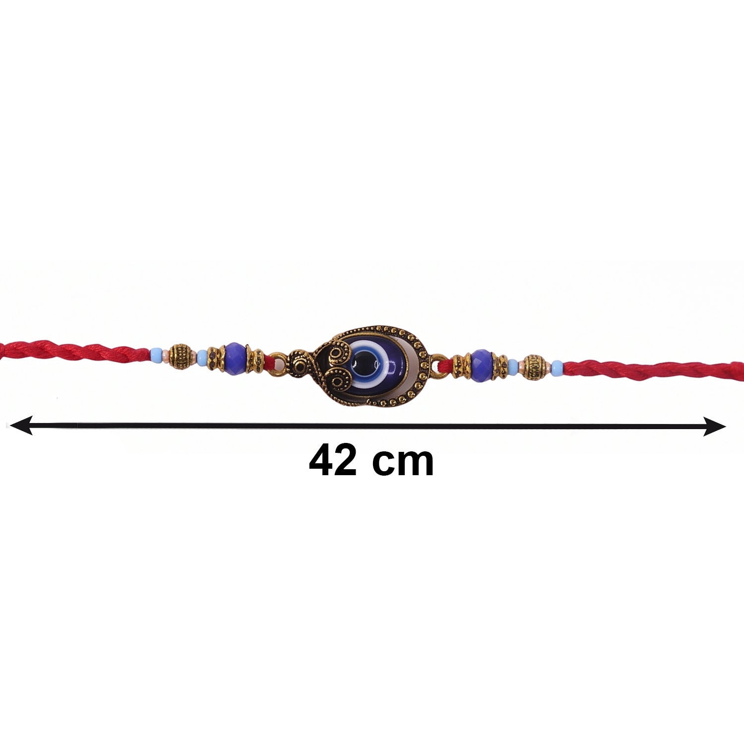 Evil Eye Bhabhi Rakhi with blue bead latkan on wrist