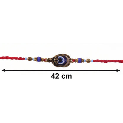 Evil Eye Bhabhi Rakhi with blue bead latkan on wrist