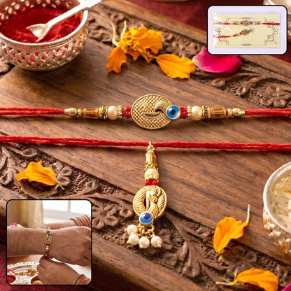 Blue Stone Bhabhi Rakhi with Pearl Cluster Latkan top view