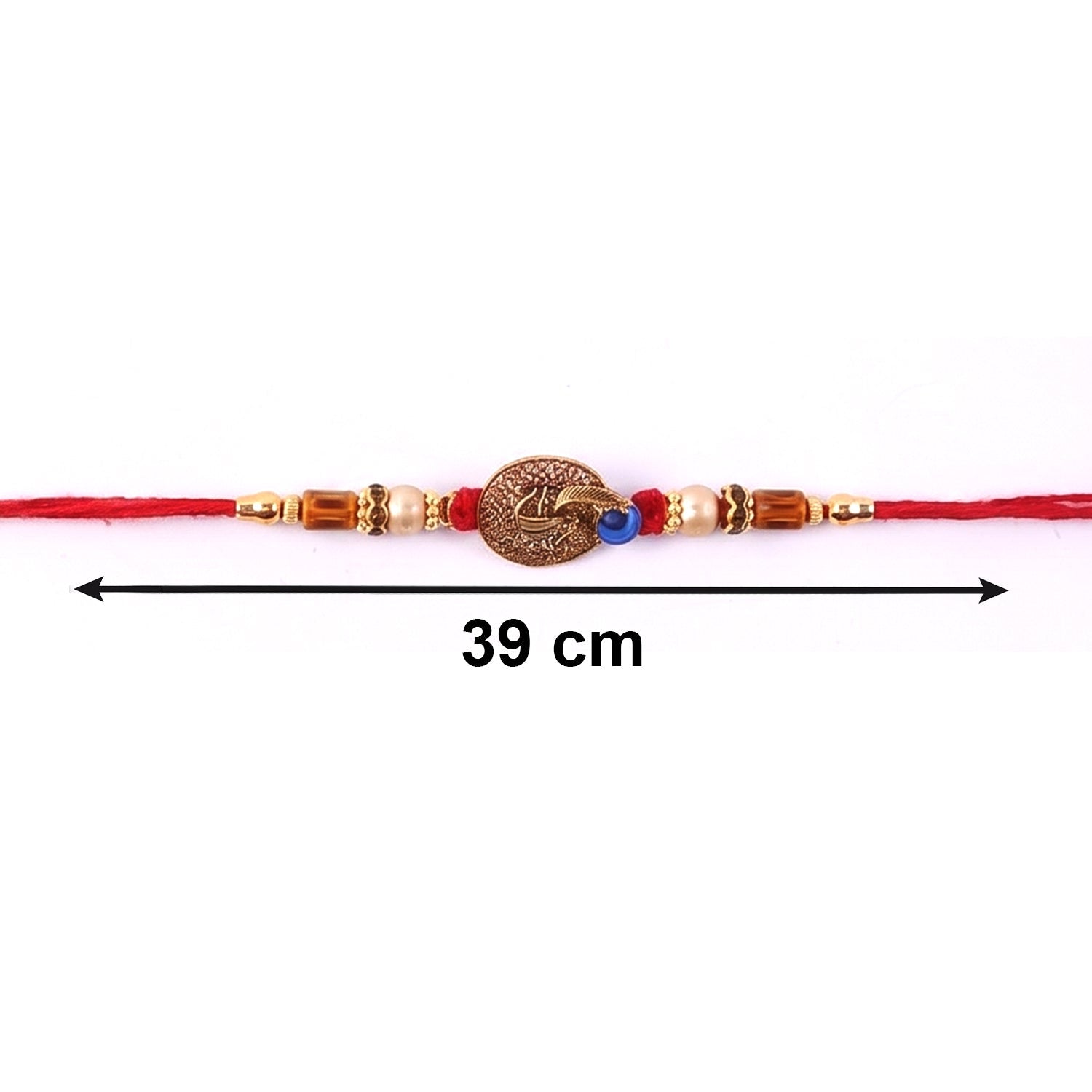 Full view of Blue Stone Bhabhi Rakhi on display