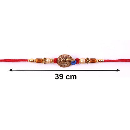 Full view of Blue Stone Bhabhi Rakhi on display