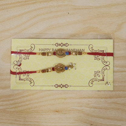 Blue Stone Bhabhi Rakhi highlighting craftsmanship and pearls