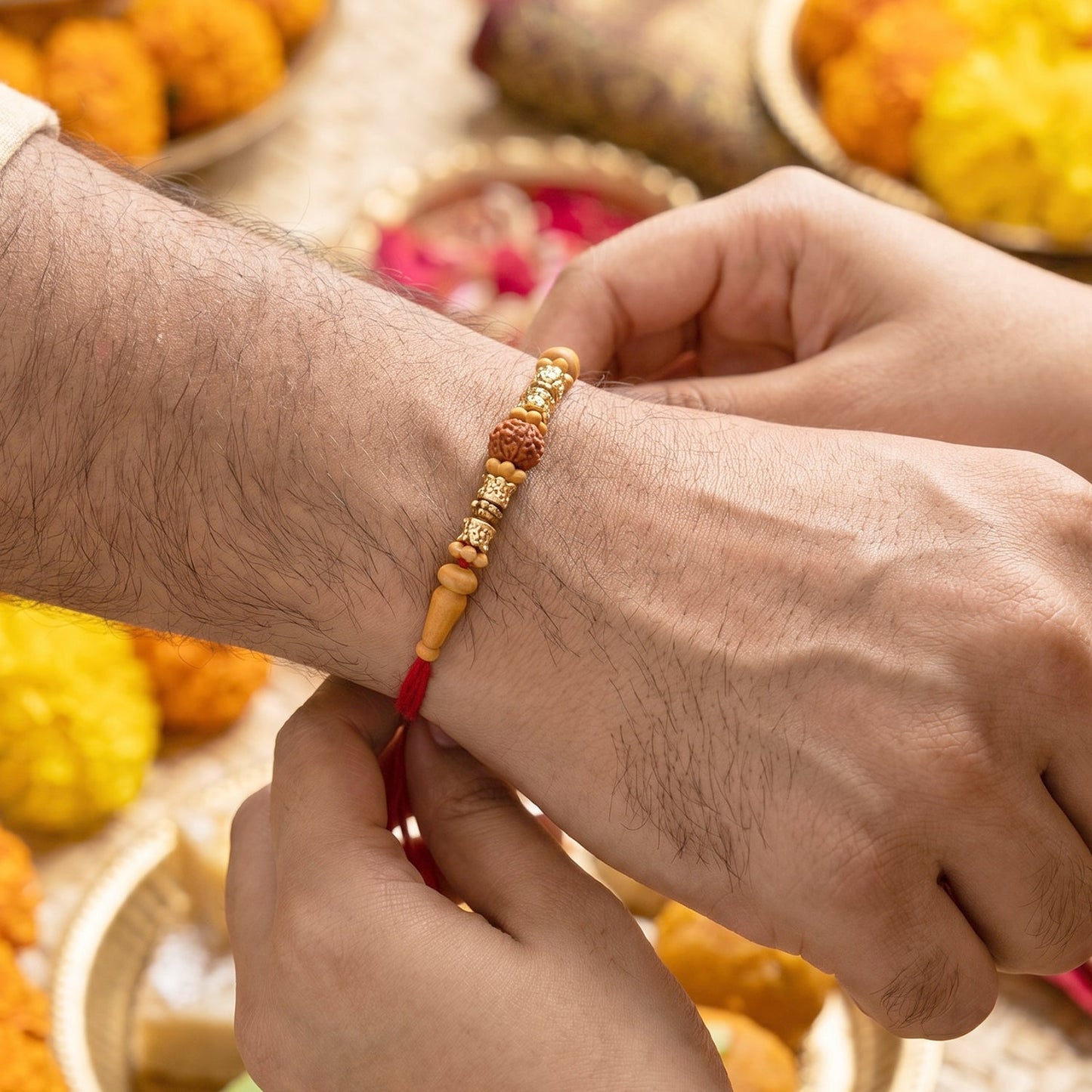 Rudraksha beads detailed image on Bhabhi Rakhi