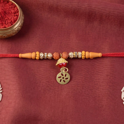 Side view of Rudraksha Bead Bhabhi Rakhi with Om Charm