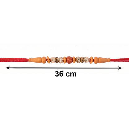 Handcrafted Rudraksha bead Bhabhi Rakhi with spiritual charm