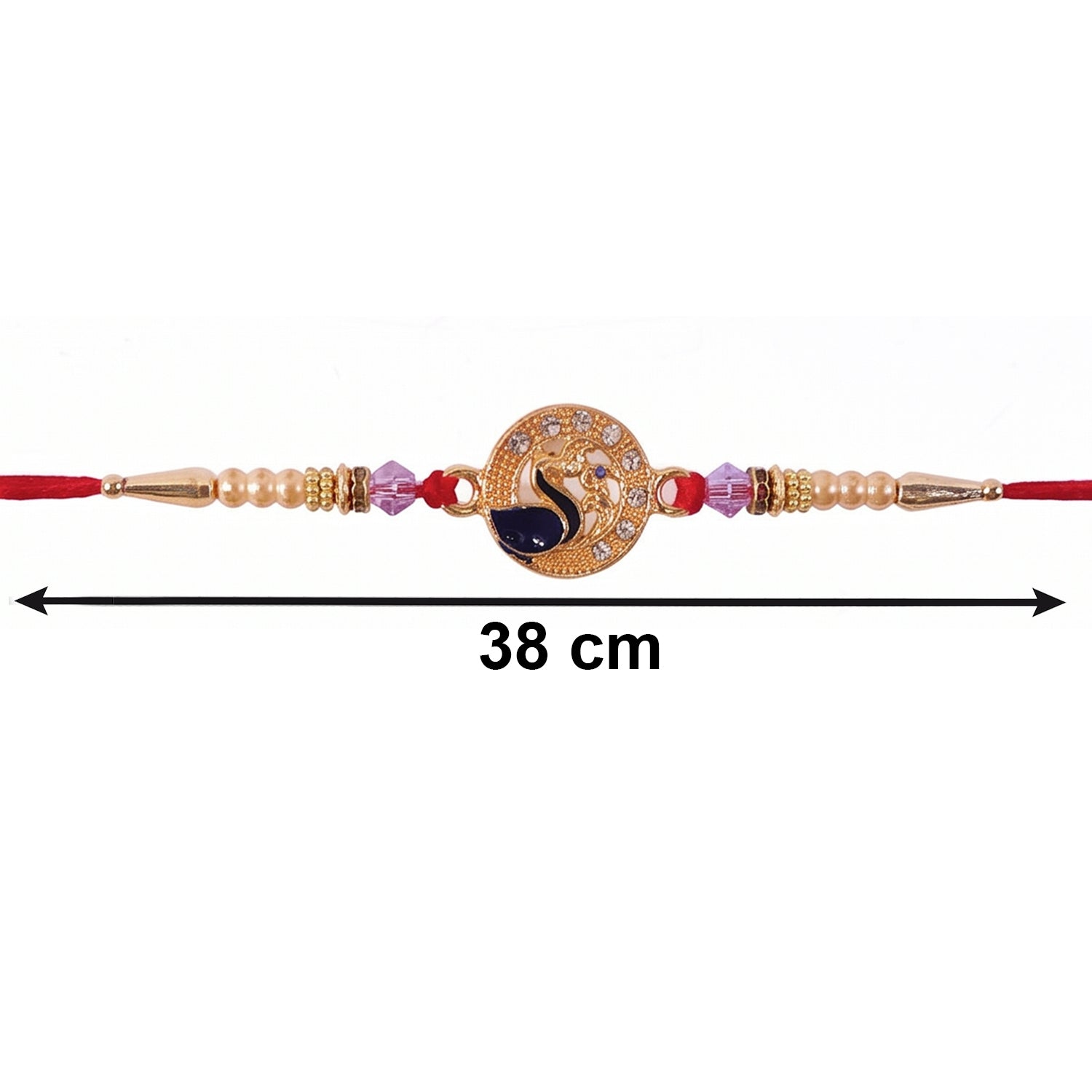 Peacock Stone Bhabhi Rakhi with Pearl Latkan displayed on hand