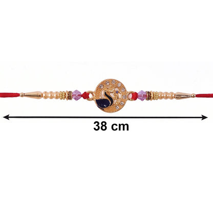 Peacock Stone Bhabhi Rakhi with Pearl Latkan displayed on hand