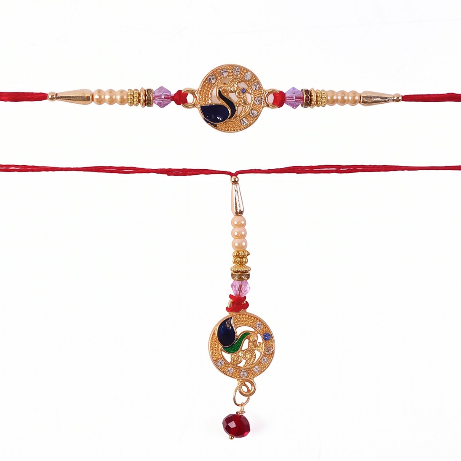 Elegant design details of Bhabhi Rakhi with Pearl Latkan