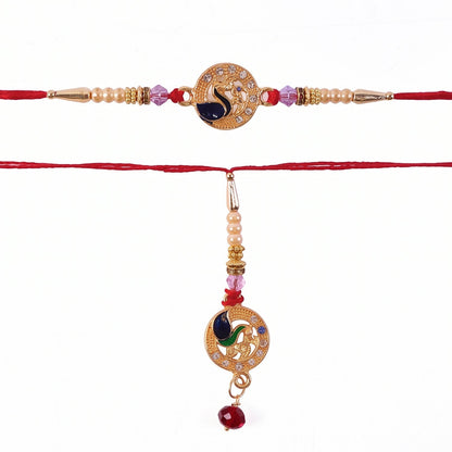 Elegant design details of Bhabhi Rakhi with Pearl Latkan