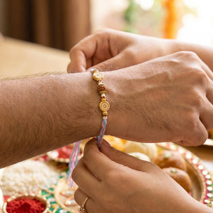 Blue Floral Bhabhi Rakhi showing intricate floral design