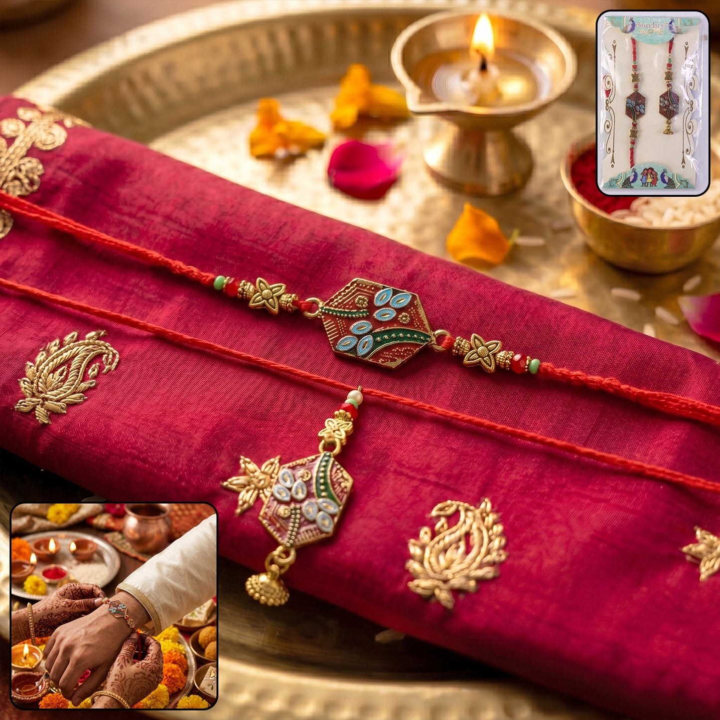 Side view of Meenakari Pot Bhabhi Rakhi